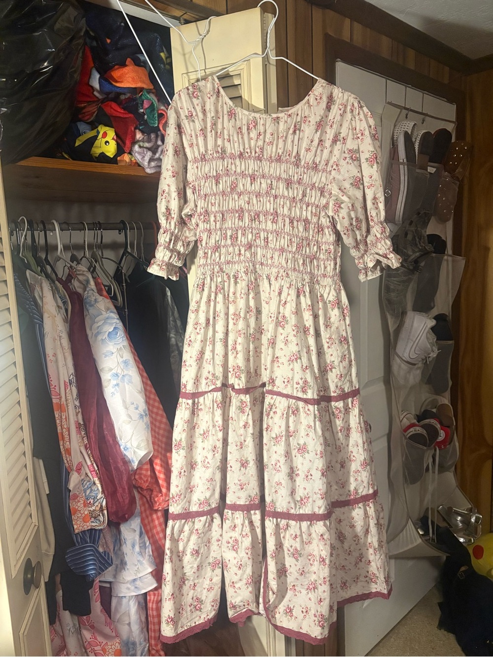 Women's Cream Maxi Dress with Pink Floral Print
